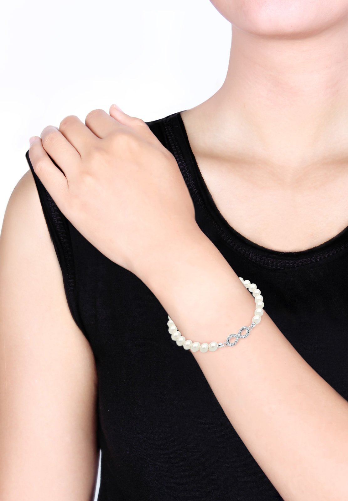 Elli Damen Armband Infinity Perle Kristalle in 925 Silber Lie