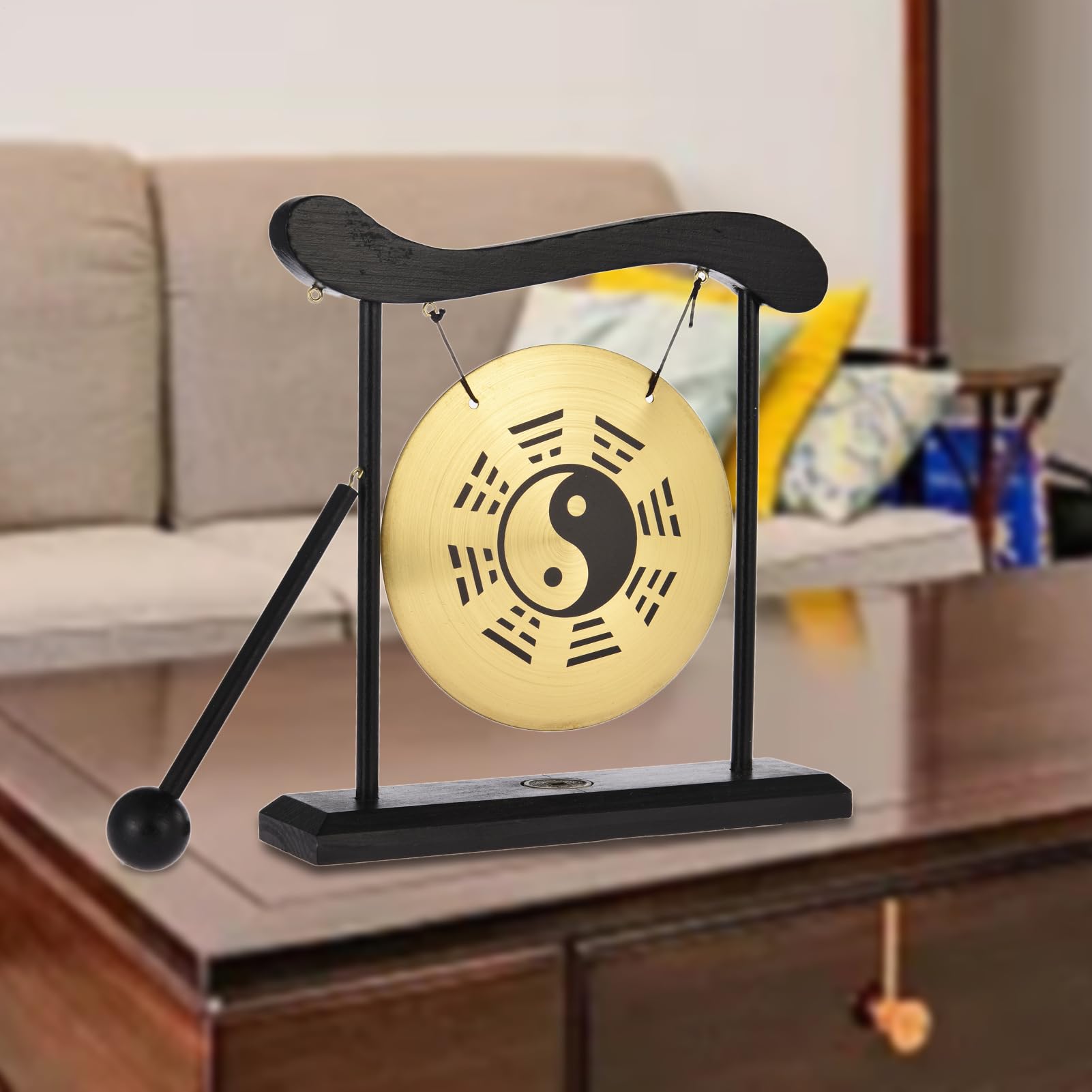 Instrumentos de meditación Gong de percusión – Pequeño timbre de mesa Zen Gong de escritorio | Gong de símbolo Zen Taiji para meditación, gong de mesa de estilo japonés para decoración del hogar