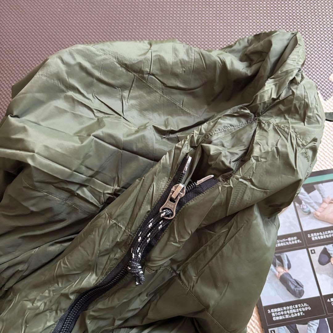 ⭐️シュラフ 春夏用 寝袋 ダウン マミー型 グースダウン カーキ 400g