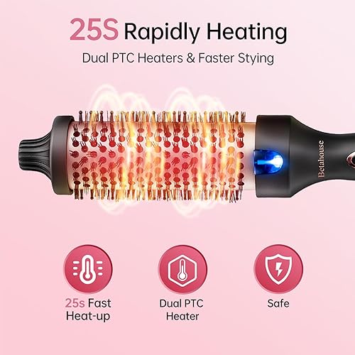 Miniatura 8 de Betahouse Cepillo térmico para rizador, 1.5 pulgadas, para aspecto de soplado, 5 temperaturas de calor, rizador de pelo caliente, doble voltaje