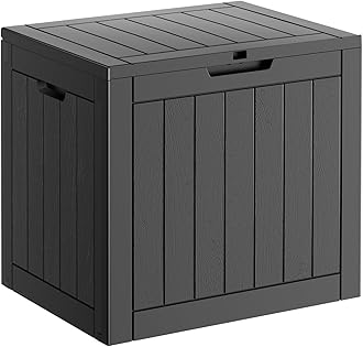 31 Gallon Resin Deck Box, Lockable Patio Outdoor Storage Box for Furniture, Garden Tools and Tools Storage, Waterproof Outside Storage Boxes - Black