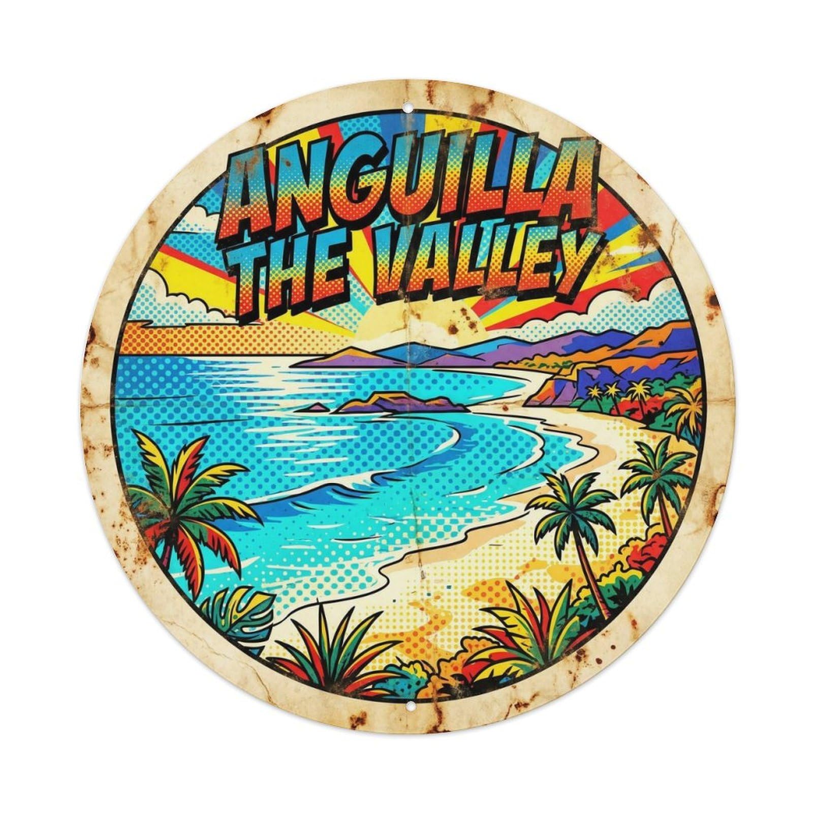 Olhnbad 08X08inch Style Anguilla Valley Caribbean Island Bold Color Metal Tin Sign