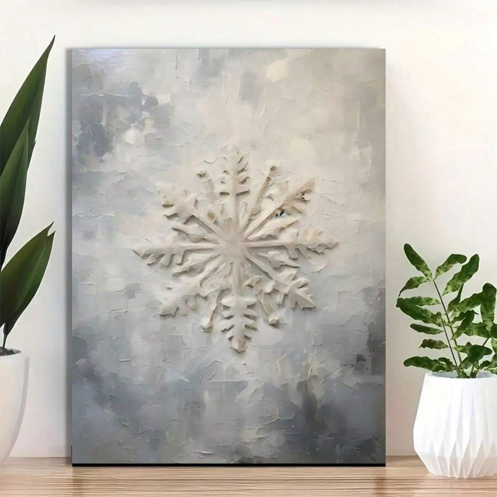 Art neutre flocons de neige et tableau paysage rustique