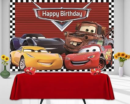Amazon Ruini カーレーステーマ 背景 漫画 車 動員 誕生日パーティー 装飾 バナー 5x3フィート Ruini バックペーパー 背景布