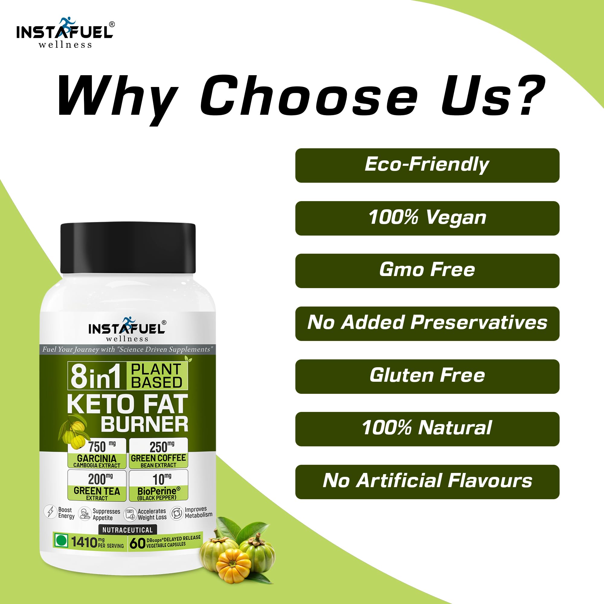 Instafuel 8in1 Plant Based Keto Fat Burner for Men & Women | Weight Management Supplement with Garcinia Cambogia, Green Coffee Bean, Green Tea, Coleus, Apple Cider Vinegar - 60 Veg Capsules — Amazon image 7