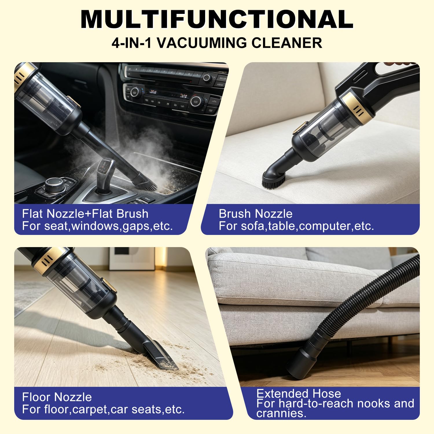 Aspirapolvere per Auto, Aslhuioo 6000mAh Aspirabriciole Senza Fili Potente Mini Aspirapolver Auto con Motore Brushless, 3 Velocità 22000PA Aspirapolvere Portatile per Casa, Ufficio, Auto, Capelli