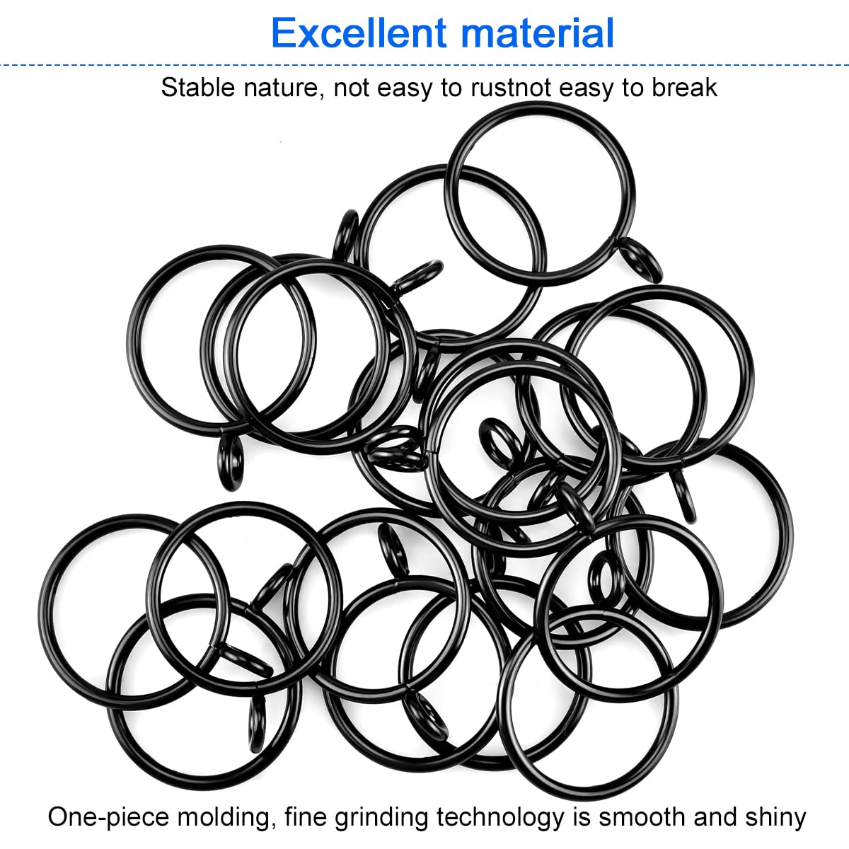 Curtain Rings, 30PCS Metal Curtain Rings with Eyelet Curtain Rod Ring Clip Decorative Drapery Window Eyelet Rings Ring Loop Hook Pins for Window Bathroom Home and Kitchen (Black, 1 inch/25MM)