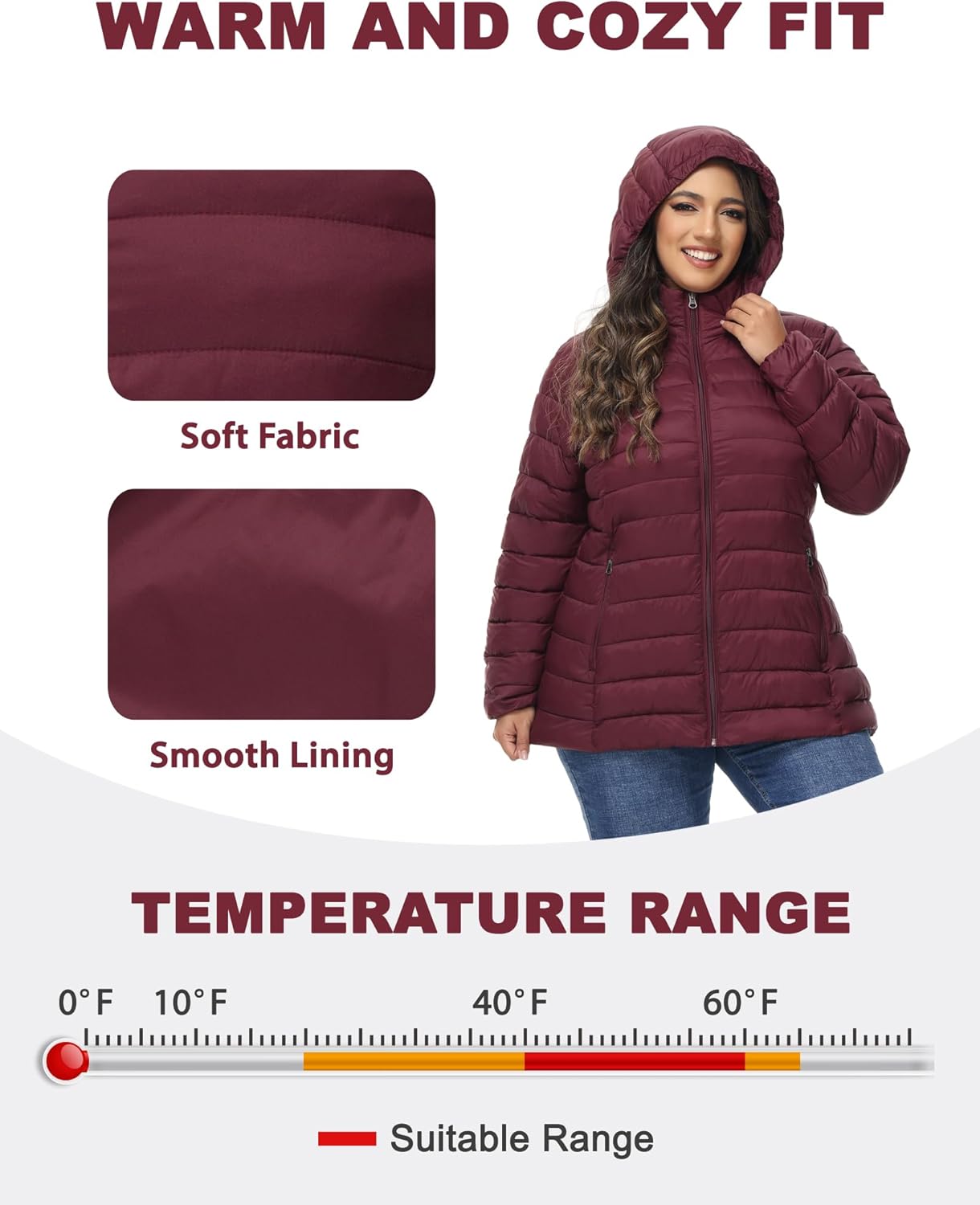 ROYAL MATRIX Women's Plus Size Puffer Jacket with Hood, Packable Lightweight Quilted Travel Outwear Puffer Coat with Pockets - Image 4