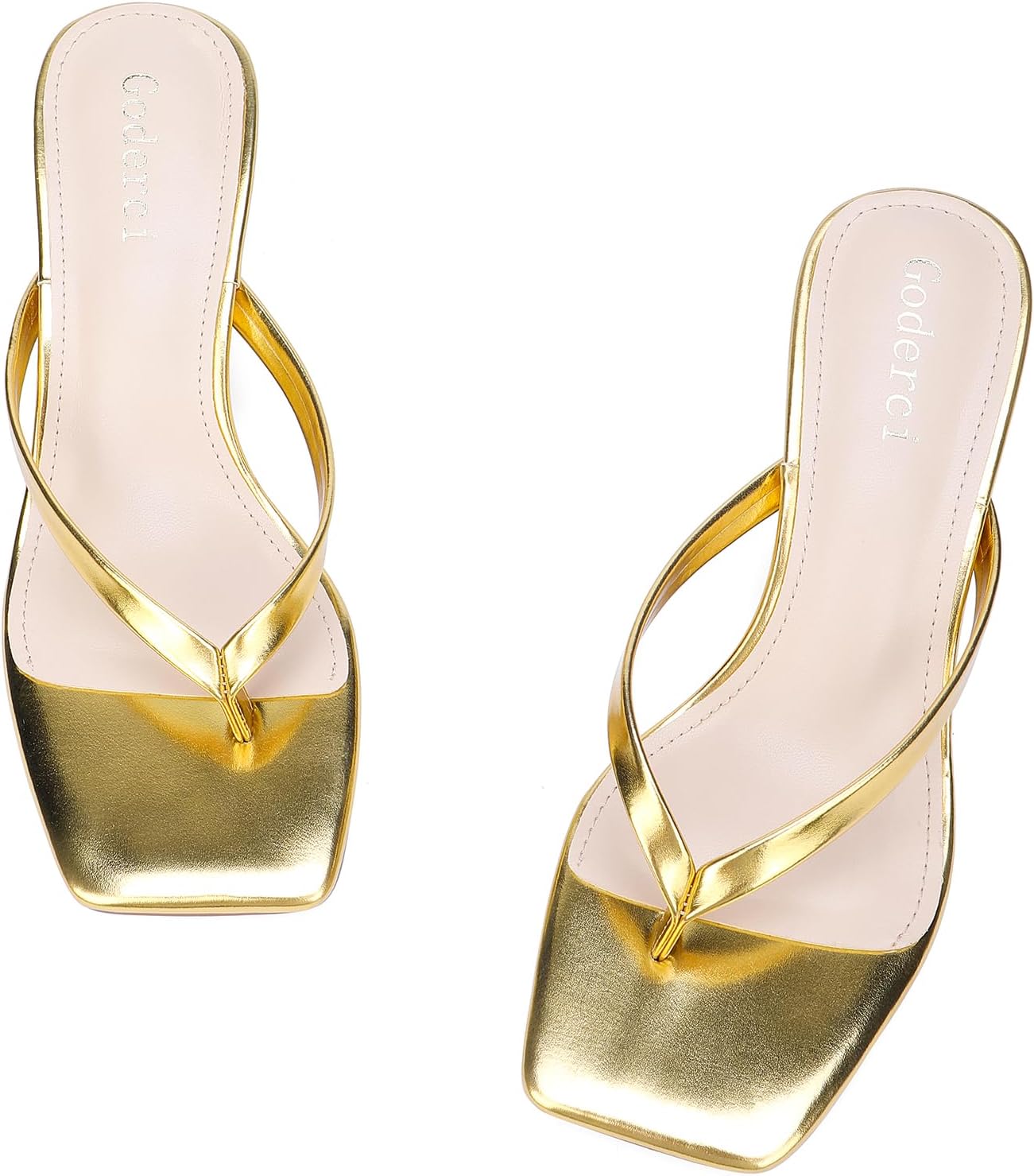 Kitten Flip Flop Thong Low Heels for Women Square Open Toe Slip On Heeled Sandals - Image 5