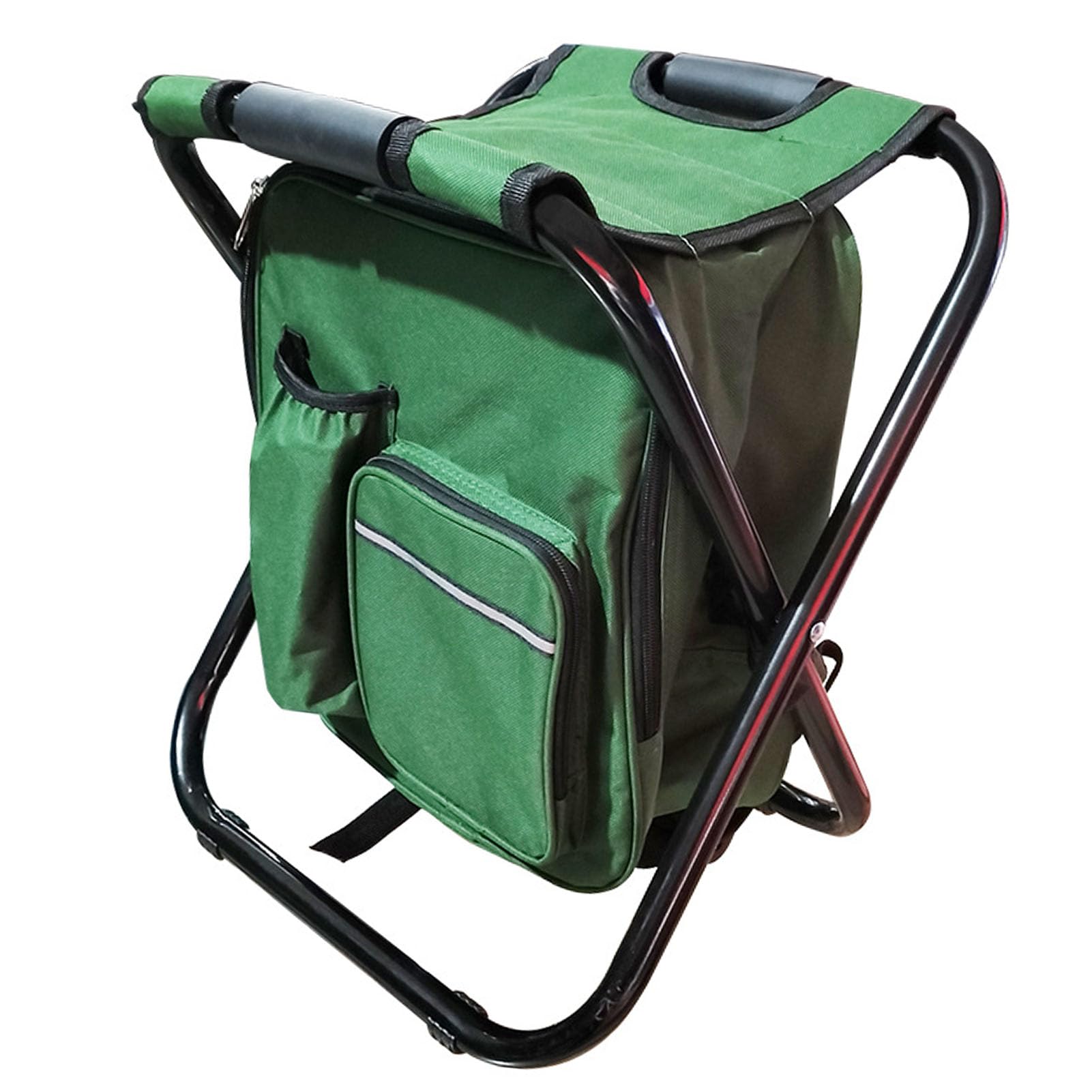 Sgabello Pieghevole con Zaino, Sedia più Fresca in Tessuto Oxford | Telaio a X in Acciaio, Tessuto Rivestito in PVC, Tasca Laterale, Isolamento in Lamina, Pesca, Campeggio, Borsa per Attrezzi
