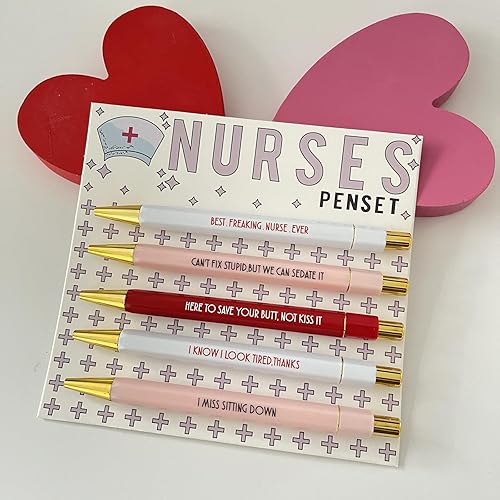 Miniatura 8 de Kapoorow Juego de 5 bolígrafos divertidos para enfermera con papel, regalo personalizado, bolígrafo temático de enfermera, citas divertidas, juego