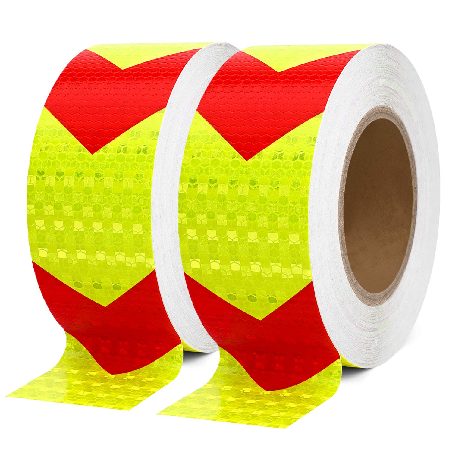 SEVEN SPARTA Arrow Reflective Safety Tape 2 Inch x100 Feet Caution Reflector Waterproof Outdoor Conspicuity Tape for Vehicles, Trailers, Boats, Signs (Red and Yellow)