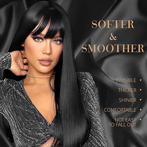 Miniatura 4 de Extensiones de cabello con cinta invisible para mujer, extensiones de cabello negro de 20 pulgadas, extensiones de cabello sintético suave natural