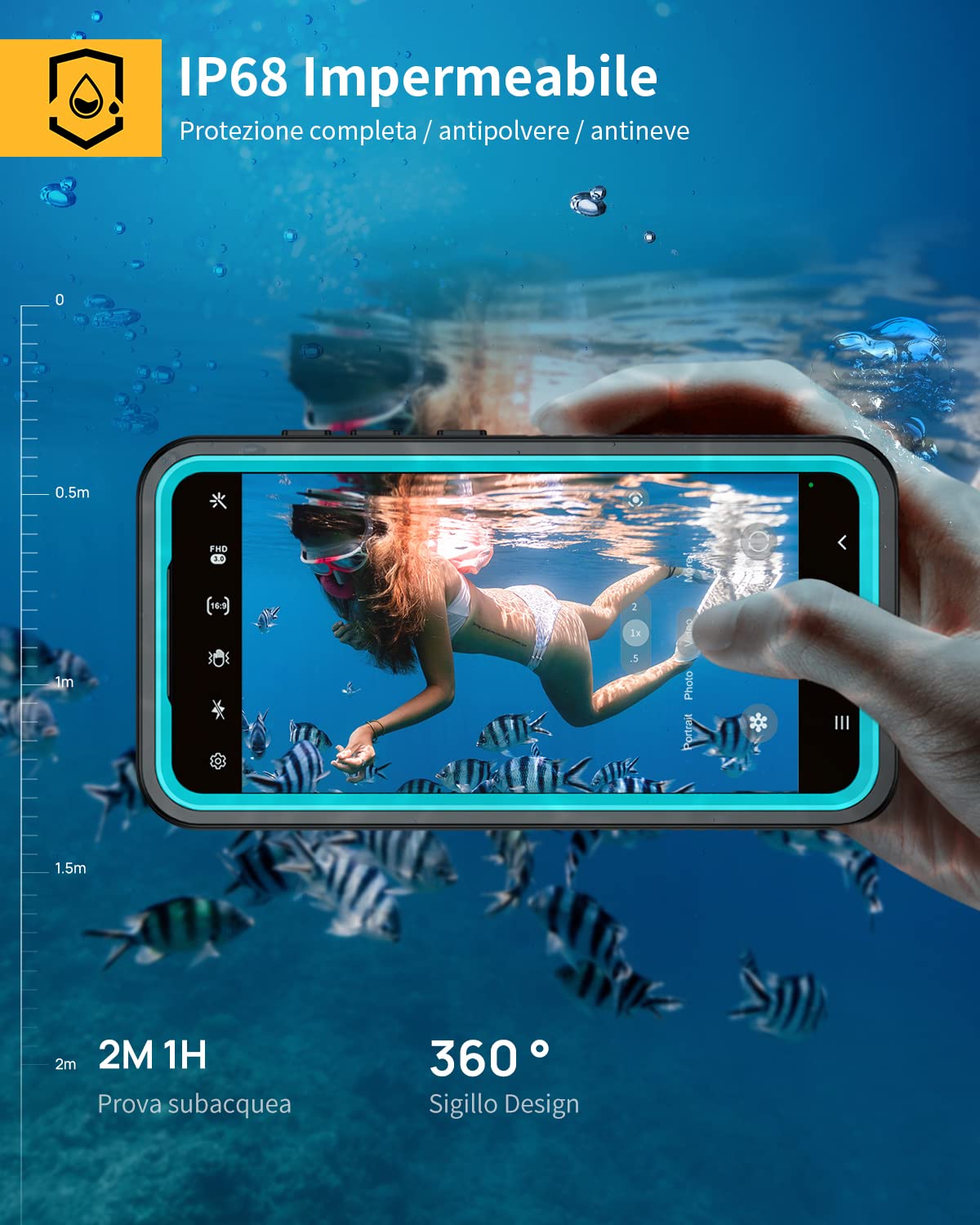 Lanhiem Cover Per Samsung Galaxy A54 5G Impermeabile IP68 Waterproof e 360 Gradi Protezione Custodia Subacquea Antiurto Rugged con Full Body Military Protezione dello Schermo per Samsung A54 6,4",Blu
