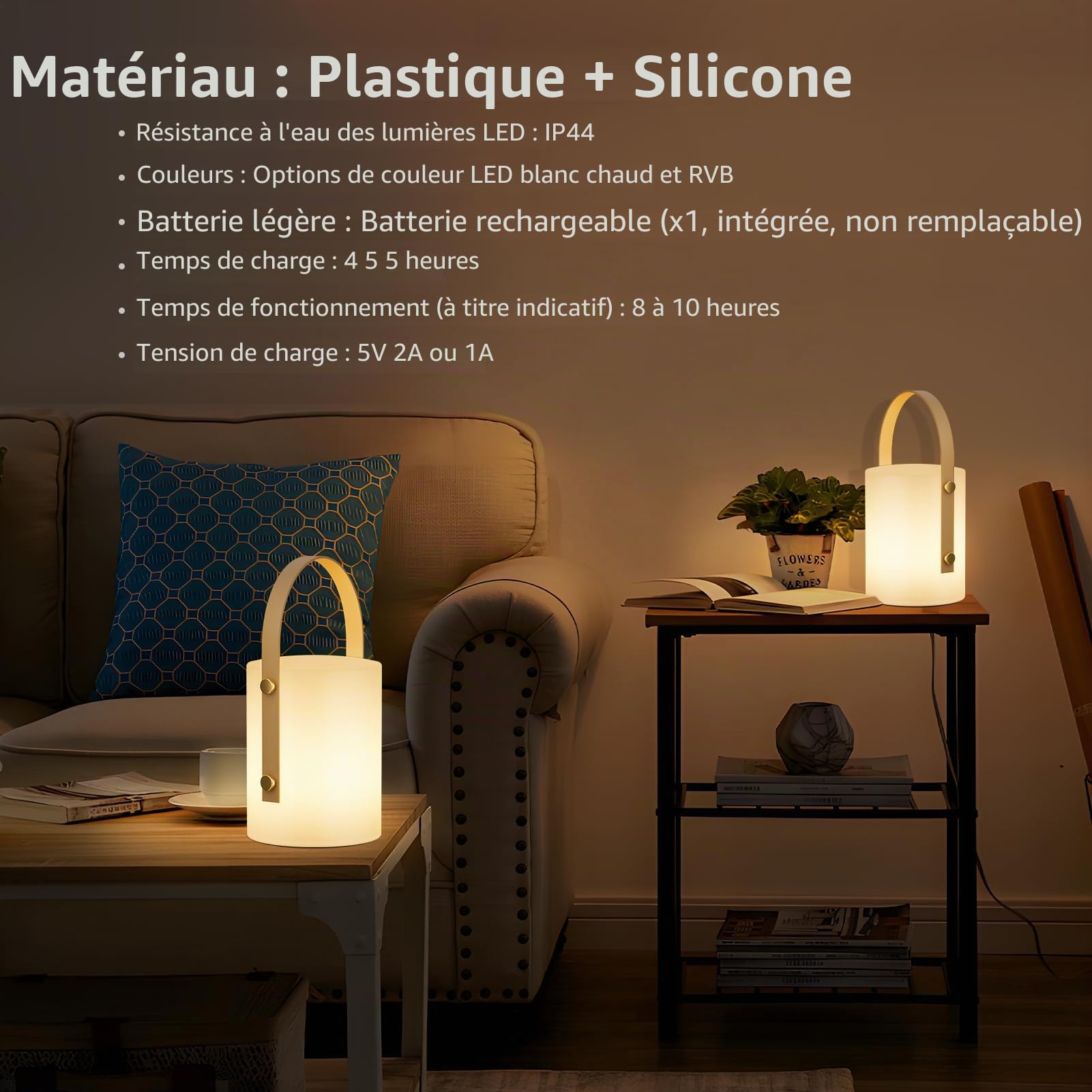 FUYO Lampe de Table Rechargeable Extérieur Portable Sans Fil, Lampe de Chevet avec 8 Couleurs RGB Gradables, Étanche IP44, pour Jardin Salon Terrasse Camping (Blanc Lot de 2)