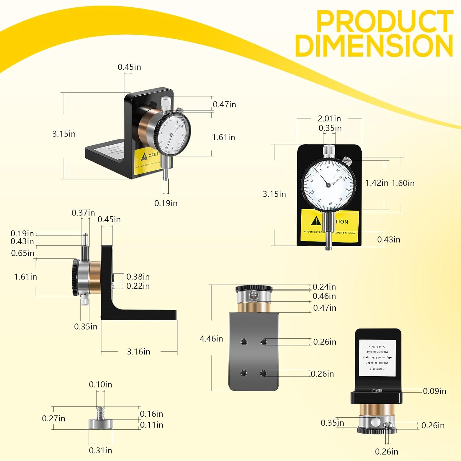 W1218A Dial Indicator Rotates 360 Degree Durable Powerful Magnetic Base for Planers Woodworking Machinery Within ±.001-Inch