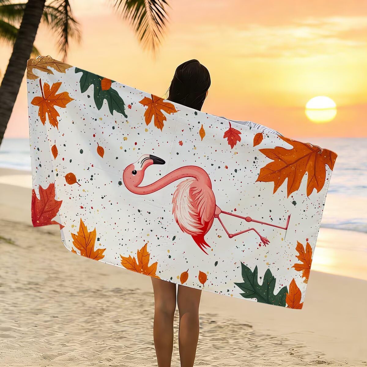 Telo Mare Microfibra, Telo Mare Grande 100x200cm 2 Pezzi, Asciugamano Palestra Donna Asciugatura Rapida, Antisabbia Asciugamano Microfibra, Leggero Asciugamani Palestra per Regalo (Autunno) -4412