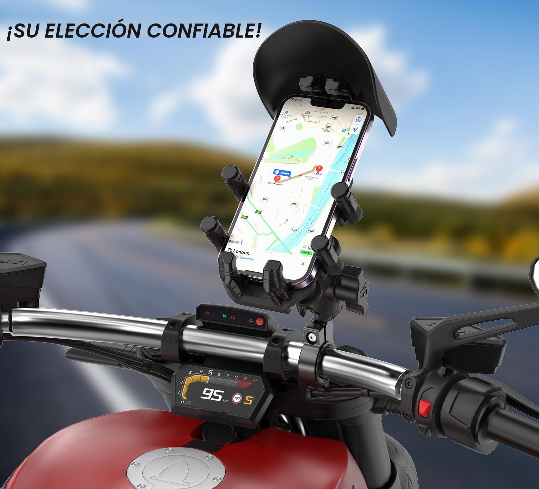 iMESTOU Soporte Antivibración para Teléfono Móvil de Motocicleta con Base Esférica de 2,5 cm Adecuado para Manillares de 12 a 32 mm, Ampliamente Compatible con Smartphones de 5,4 a 7,0 Pulgadas