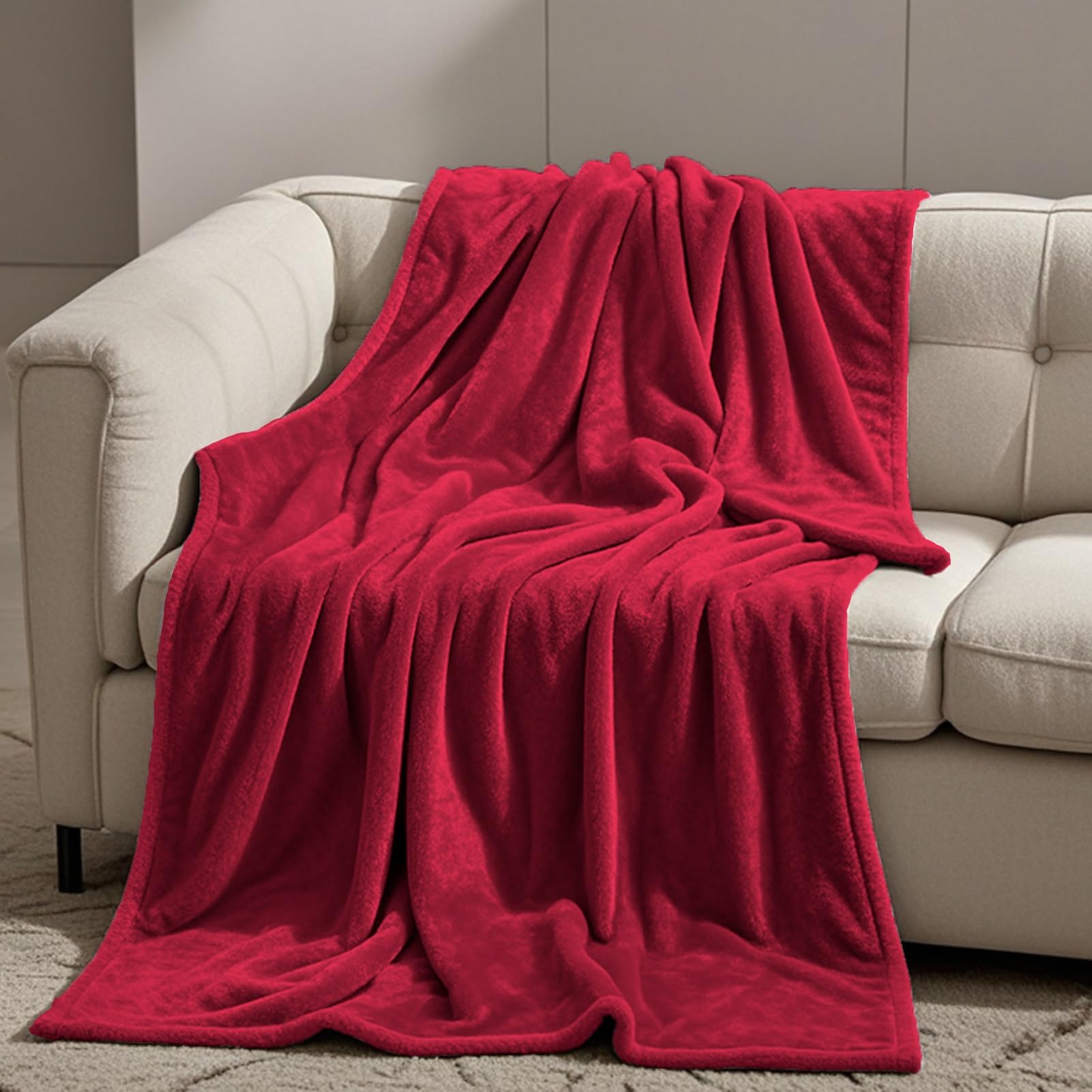 GOUTUI Fleece Throw Blanket 170 x 240 cm Large Fluffy Versatile Solid Flannel Blanket Polyester for Sofa Fluffy Blanket Bed Throw, Red Wine — image 1
