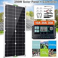 Vista 2 de Kit de panel solar, módulo fotovoltaico monocristalino totalmente impermeable de 250 W, kit de inicio de panel solar con controlador PWM de 10 A, 12