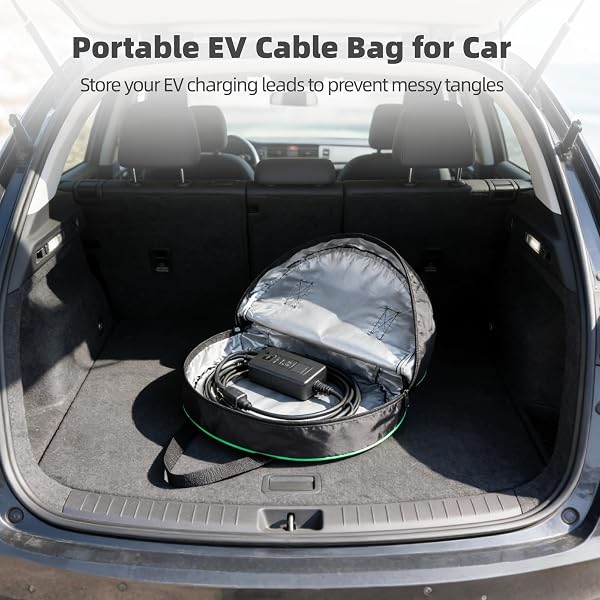 2 PCS EV Cable Bags, 2 Sizes Waterproof Oxford Cloth RV Hose Storage Bag with Silver Inner, Charging Cable Organizer with Reflective Strip, Jumper Cable Pouch for Electric Vehicle - 3