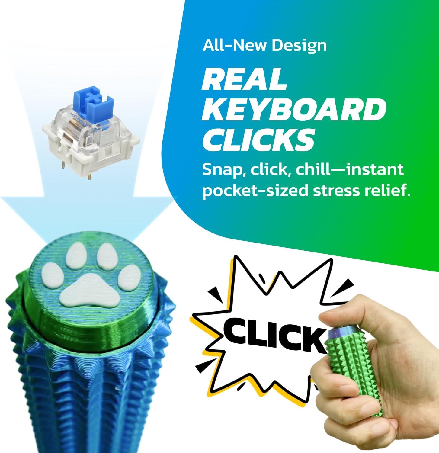 2PCS Little Ouchies Pain Fidget, Pain Stim Tool Spiky Sensory Fidget Toys For Adults Anxiety Relief, Portable ADHD Autism Clicker, Grippie For Focus & Skin Picking, Stress Relief Gift For Teens -Green