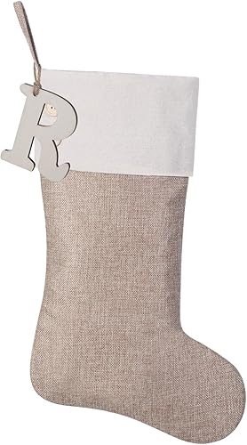 Medias de Navidad de arpillera de 19.5 pulgadas, monograma de madera personalizado con inicial, decoración familiar para fiesta de Navidad (R) Medias de Navidad de arpillera de 19.5 pulgadas, monograma de madera personalizado con inicial, decoración familiar para fiesta de Navidad (R)