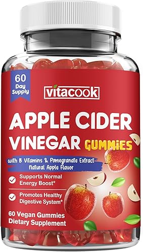 Vitacook Gomitas de vinagre de sidra de manzana para mayor energía, salud digestiva, con vitamina B9, vitamina B12, extracto de granada, sin