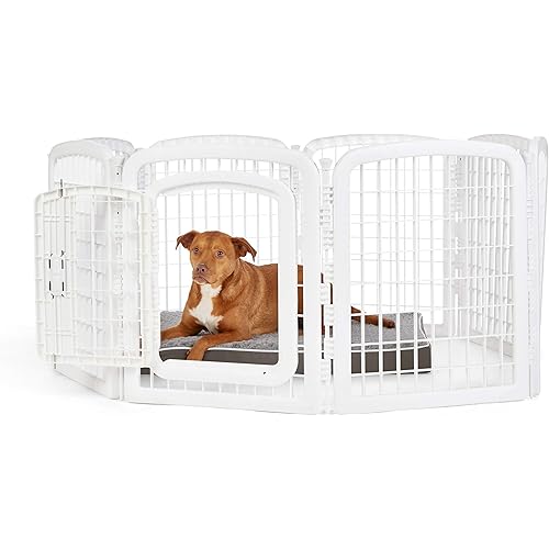 Amazon Basics 8-Panel Octagonal Plastic Pet Pen Fence Enclosure With Gate, 59 x 58 x 28 Inches, White