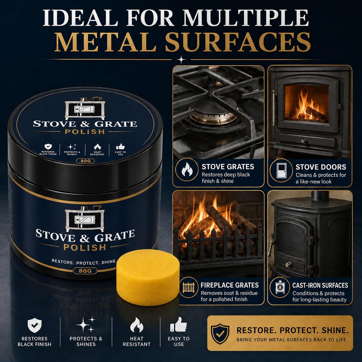 Ofenrestaurationspaste, forno in ghisa per stufa a legna, forno e ruggine per camino, pasta lucidante nera per griglie, caldaie e superfici in ferro. (7pcs)