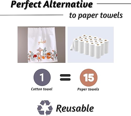 Miniatura 7 de Folkulture Juego de 4 toallas de cocina con lazo para colgar, 100% algodón reciclado para secar platos, paños de cocina de 28 x 20 pulgadas o