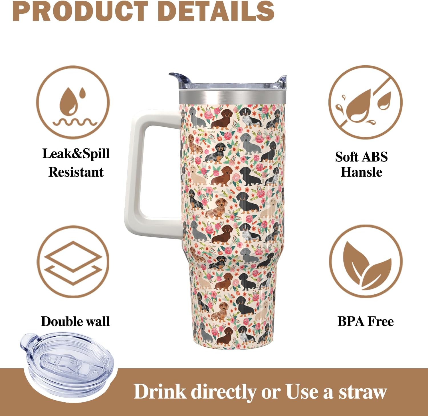 30oz Dachshund Gifts - Insulated Tumblers with Handle, Straws, and Lid - Perfect for Dachshund Lovers - Image 4