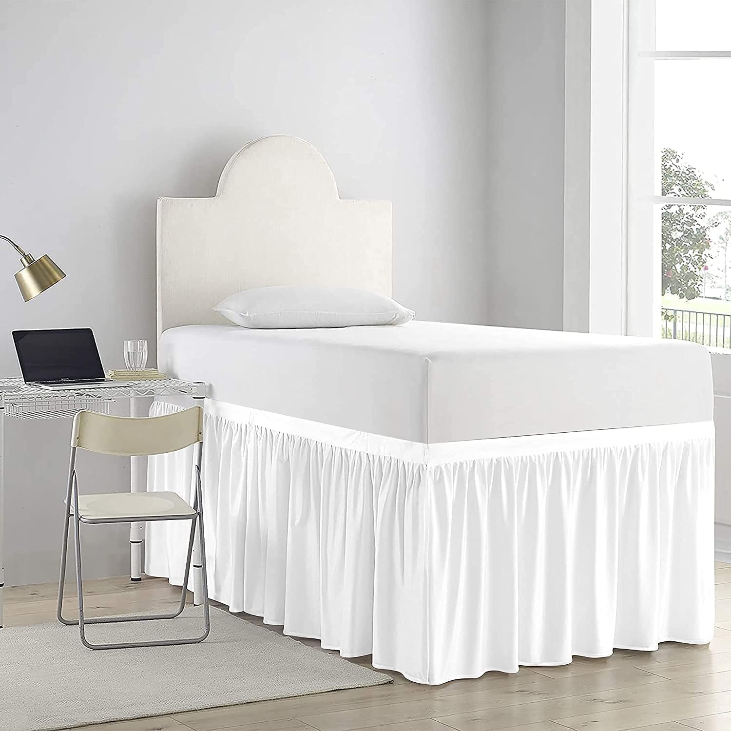 Dorm Bed Skirt Twin XL 36 Inch Drop – Tailored with Split Corners, White Dorm Bedding Essentials, 100% Microfiber Bed Skirt for Twin XL Beds & College Rooms
