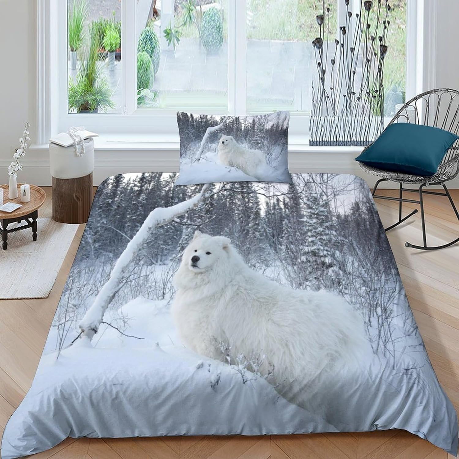 Housse de couette 200x220 chien mignon 3D en microfibre avec 2 taies d'oreiller