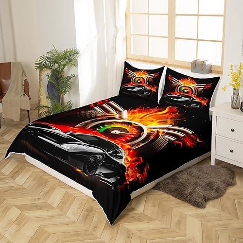 Vista 69 de Feelyou Juego de ropa de cama de coche de carreras y avión en blanco y negro – Funda de edredón y funda de edredón para niños y adolescentes