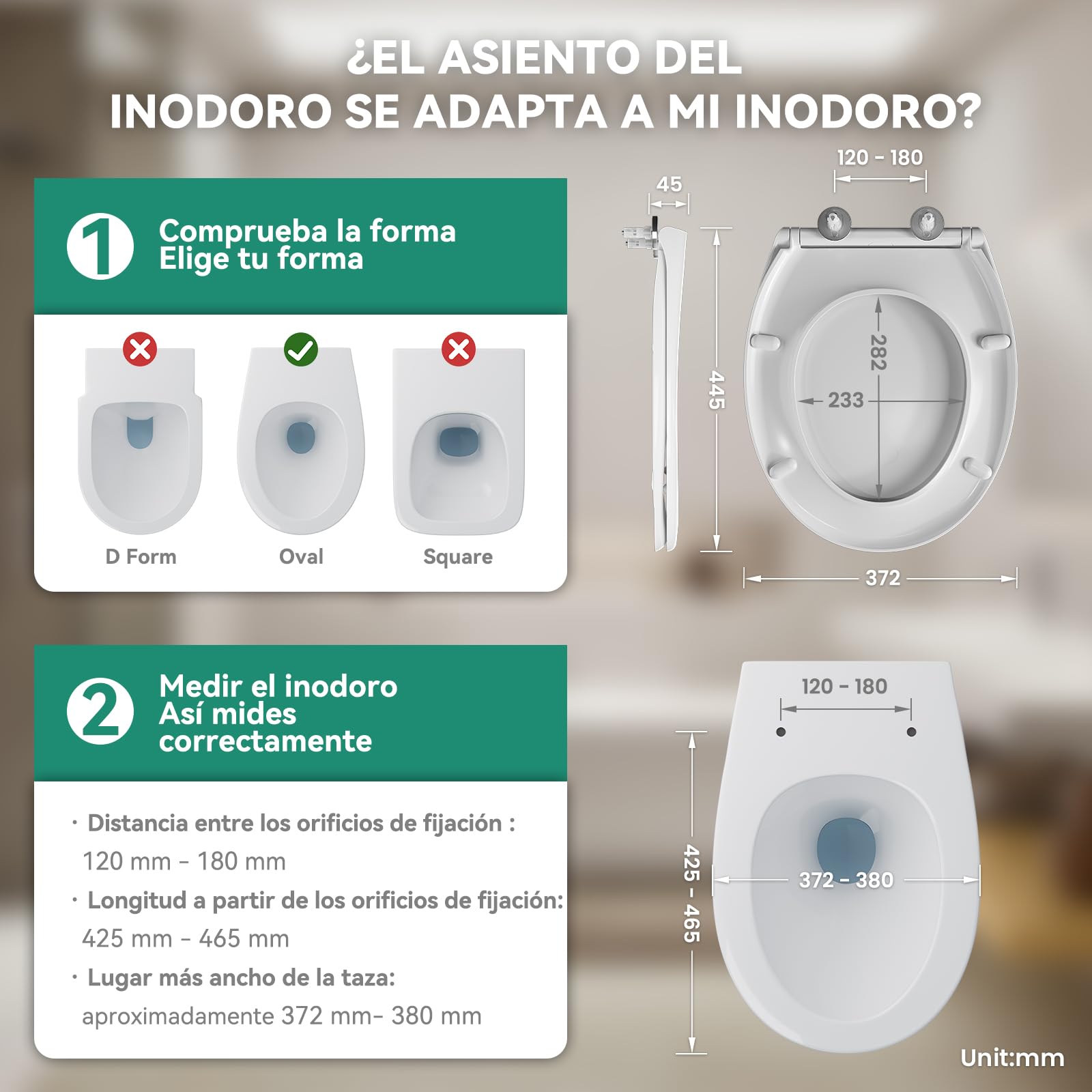 Tapa De Inodoro Universal Con Cierre Amortiguado | Ovalada, En PP Resistente Y Fácil De Limpiar - Blanco, Incluye Plantilla De Montaje