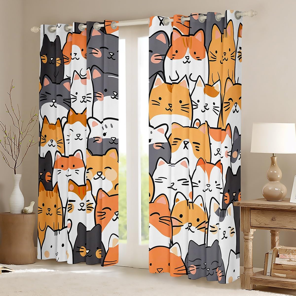 Feelyou Kids Cat Curtains for Bedroom Living Room (2 Panels, 38 x 45 Inch) Cute Kitten Darkening Drapes Boys Girls Teens Decor Cats Print 30%-50% Blackout Curtains Animal Window Treatments Cartoon