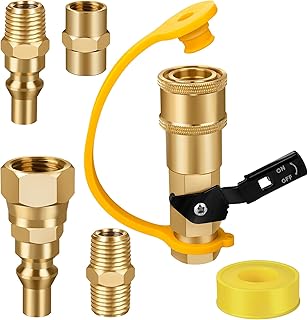 EEEKit 1/4" RV Quick Connect Adapter Propane Hose Convert Gas BBQ Grill Hex Air Hose Shutoff Valve & Full Flow Plug and Male Threaded for Natural Gas 1/4" Quick Connect Disconnect Kit for Camping BBQ