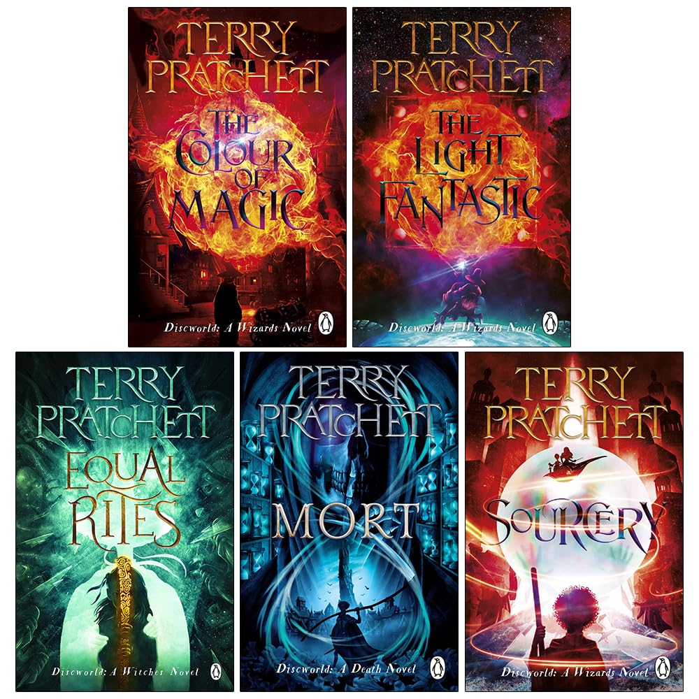 Terry Pratchett Discworld Novels Series 1 - 5 Books Collection Set (The Colour Of Magic, The Light Fantastic, Equal Rites, Mort, Sourcery)