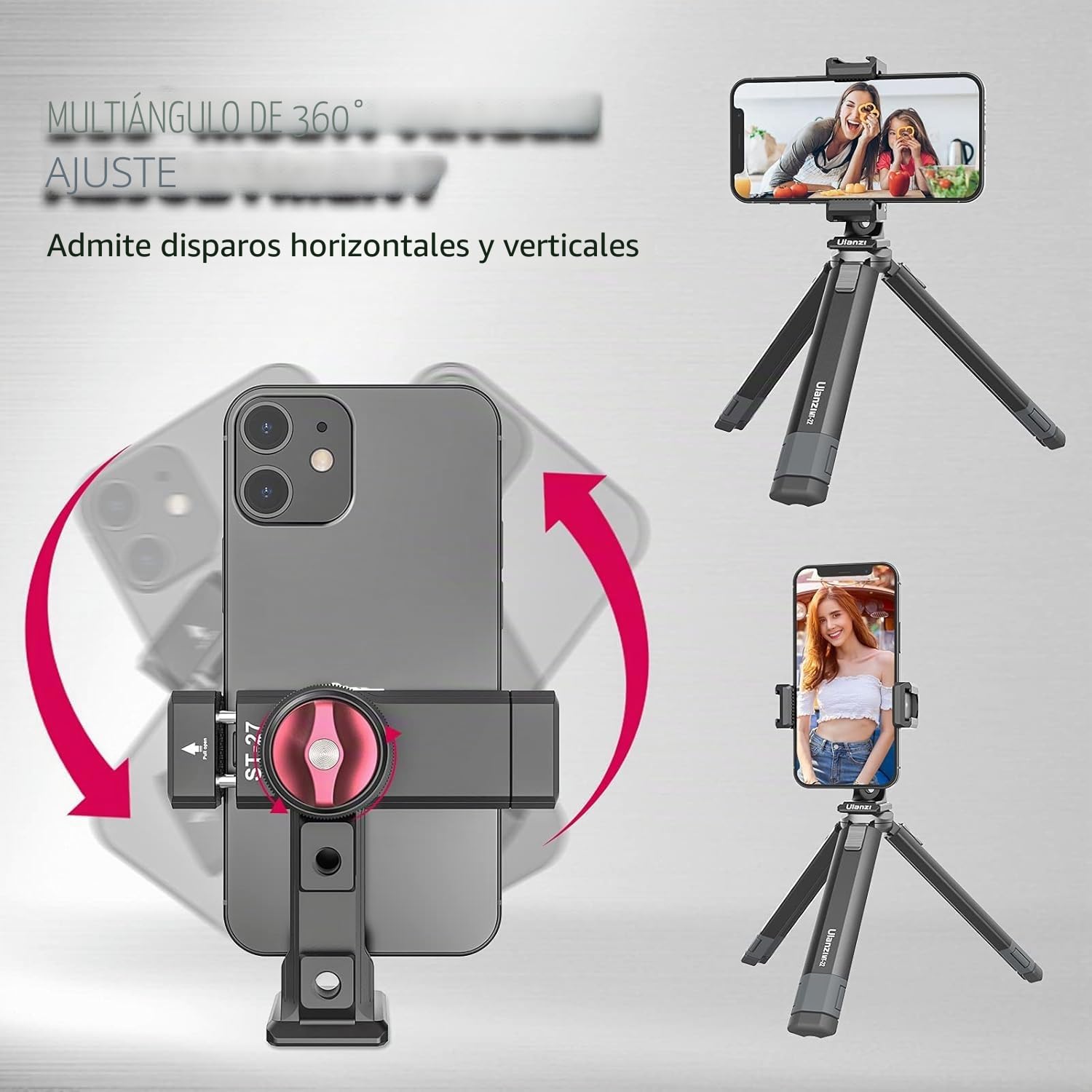 ULANZI Soporte para Teléfono Móvil Trípode Adaptador, ST-27 Soporte de Trípode de Aluminio con Zapatas frías, Adaptador de Trípode Arca-Swiss con Tornillo de 1/4" para iPhone, Samsung, Huawei