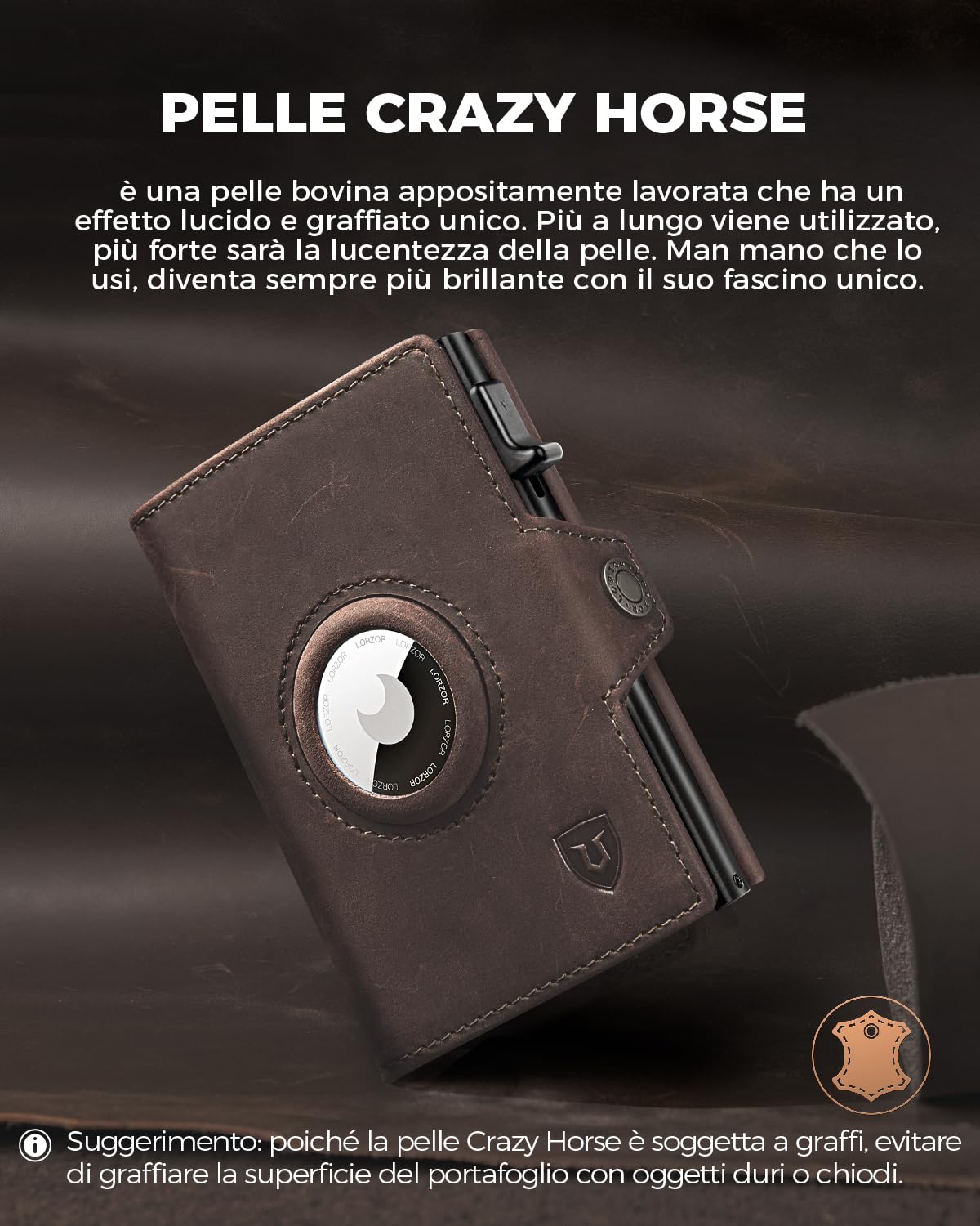 LORZOR® Portafoglio Airtag, Portacarte Uomo di Pelle Vera, Portafoglio Uomo Slim con Porta Carte di Credito e Portamonete, Portacarte Airtag con blocco RFID, per 10 Carte, Moderne (Marrone scuro)