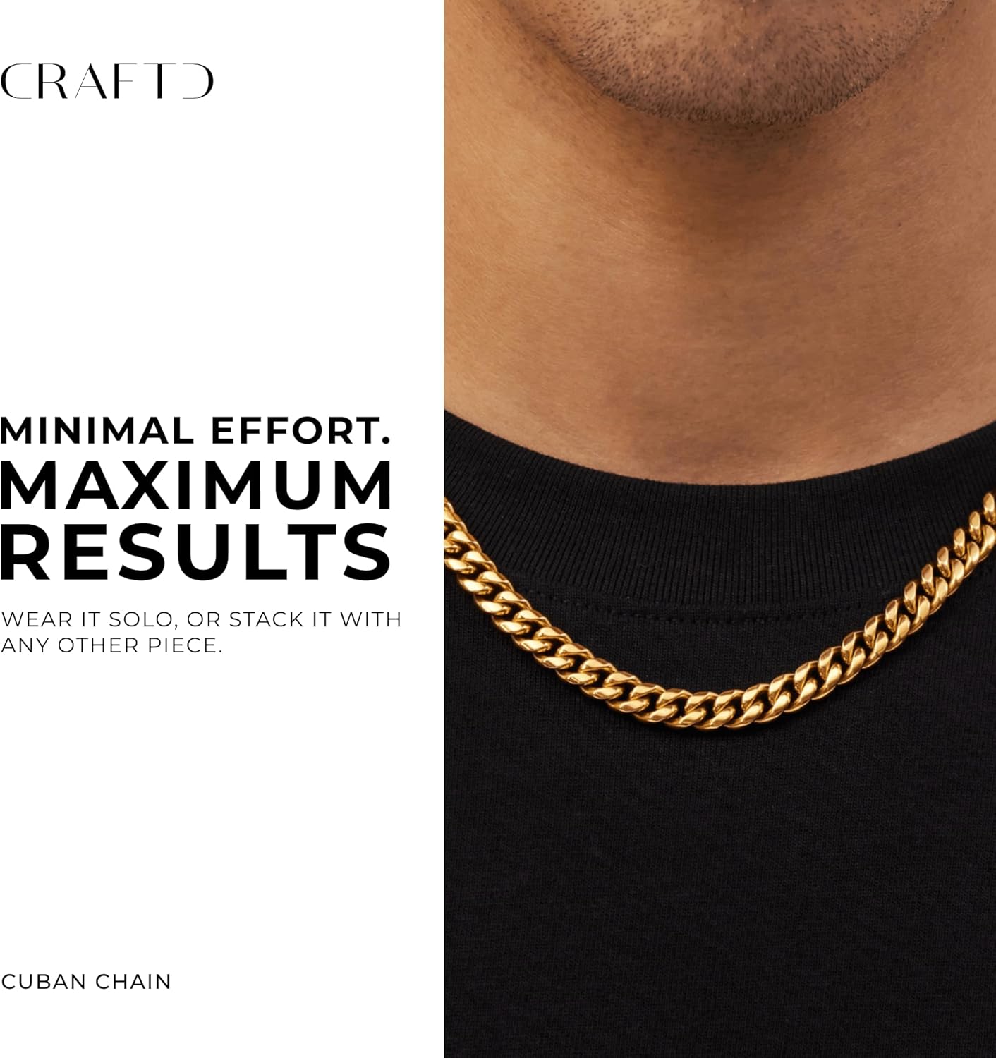 CRAFTD - Gold Cuban Link Chain - Durable 18K Gold & 316L Stainless Steel - Waterproof, Heat & Sweat Resistant - Gifts for Men - Men's Jewelry - Image 2