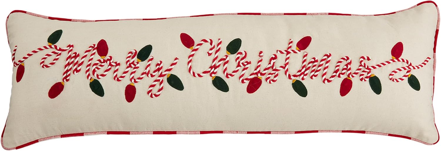 Mud Pie Long Light Up Christmas Pillow, 11" x 35", TAN