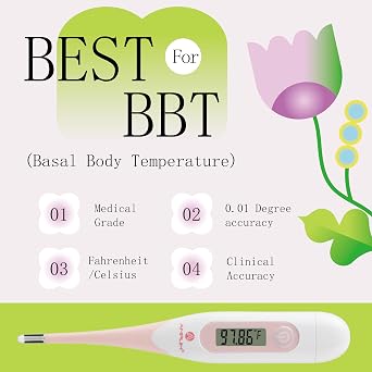 Digital Basal Thermometer, Medical Grade Accurate BBT for Ovulation Tracking, 1/100th Degree High Precision Fertility Prediction, 60-Sec Read, Memory Recall, Flexible Waterproof Tip