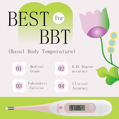 Digital Basal Thermometer, Medical Grade Accurate BBT for Ovulation Tracking, 1/100th Degree High Precision Fertility Prediction, 60-Sec Read, Memory Recall, Flexible Waterproof Tip