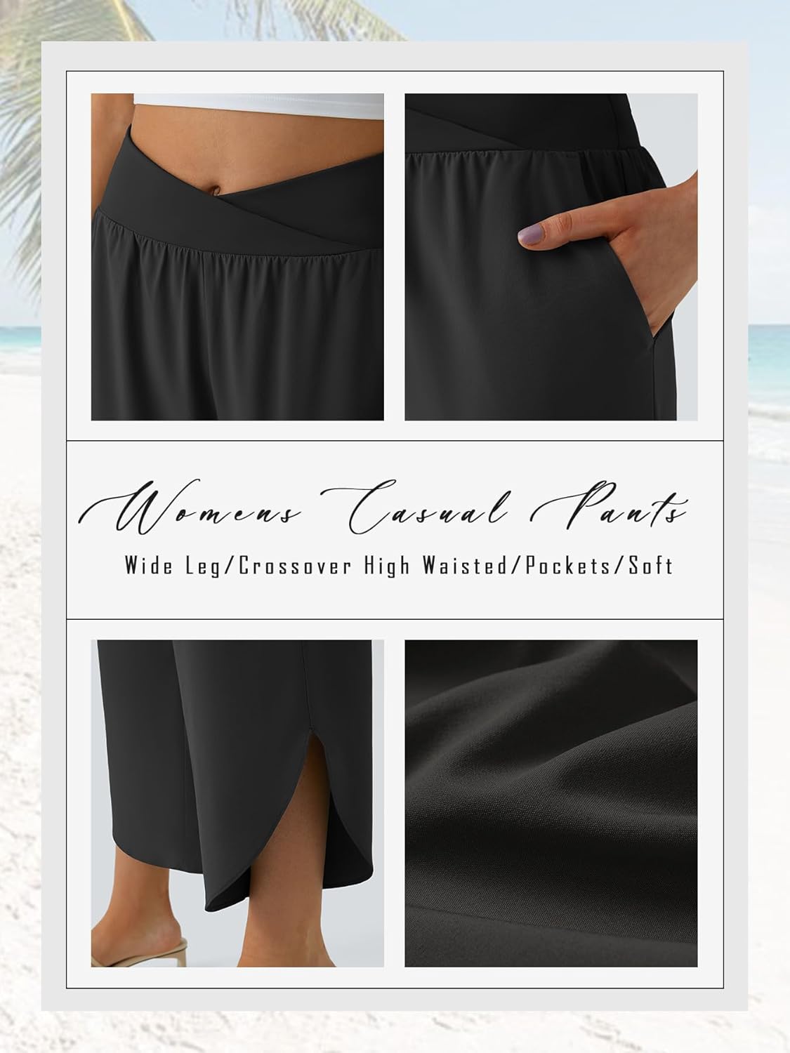 Wide Leg Capri Pants for Women Crossover High Waist Casual Palazzo Slacks Summer Beach Vacation Clothes with Pockets - Image 4