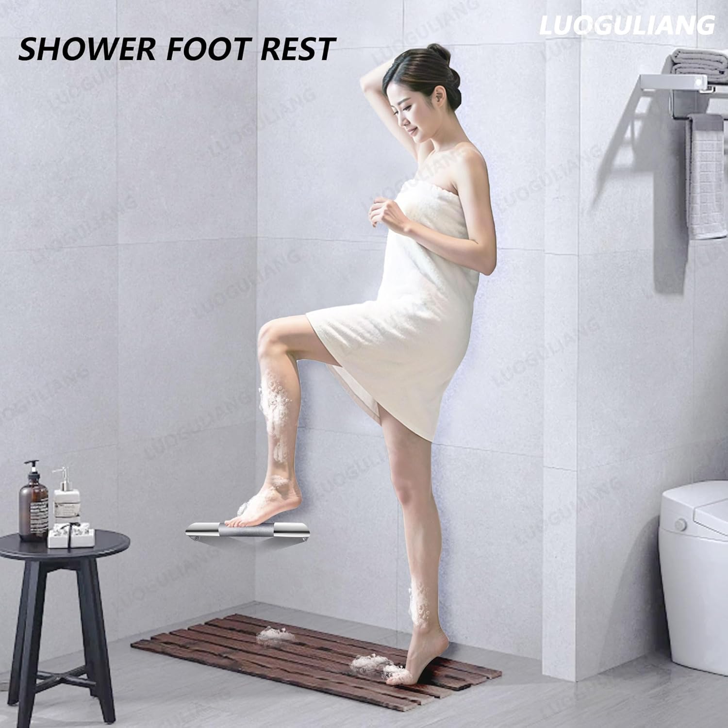 Shower Foot Rest Bar, Polished Chrome Corner Shower Foot Rest for Shaving Legs, Stainless Steel Wall Mounted Bathroom Shower Foot Step