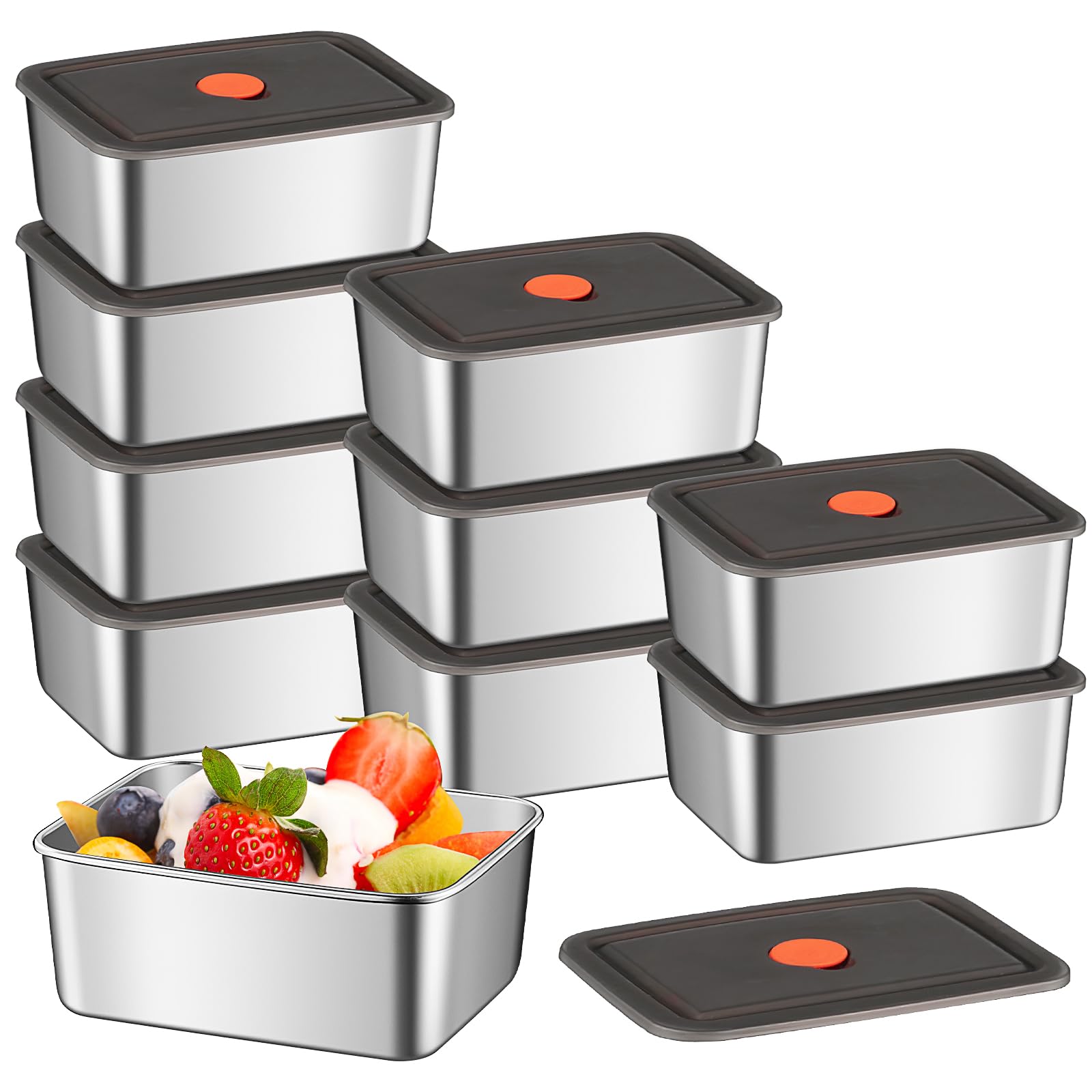 Lot de 10 boîtes de conservation avec couvercles,600 ML Boîtes de conservation en acier inoxydable, réutilisables pour congélation, boîtes de stockage, boîtes de rangement pour la cuisine