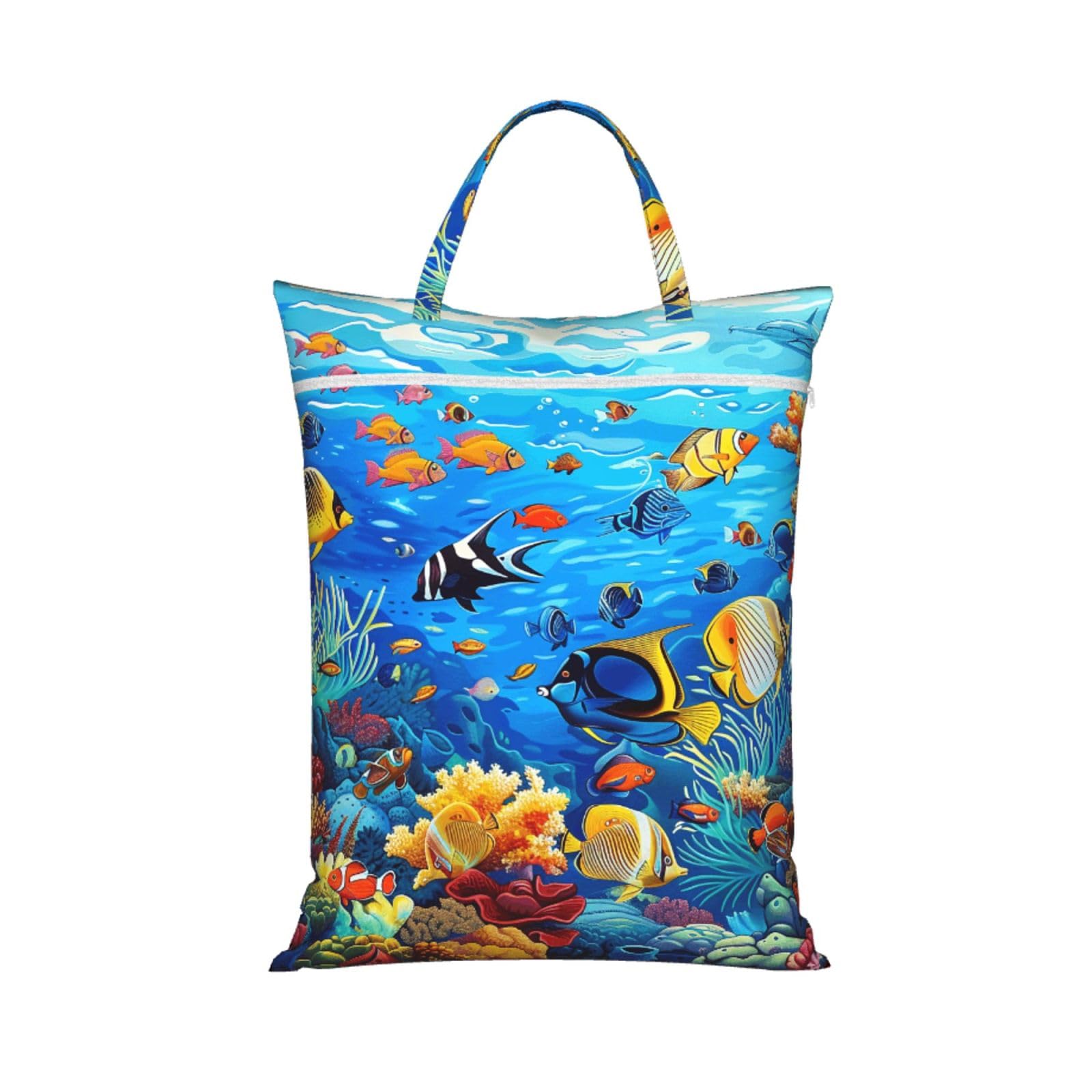 Large Travel Laundry Bags,Tropical Fish Coral Undersea World Print with Handle Foldable Laundry Bag for Holidays Gym Swimming and Family Trips, 1Pcs