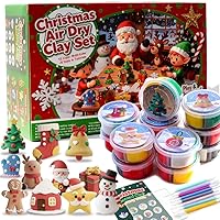 VKTEN Christmas Air Dry Clay Kit for Kids - 12 Themed Cups, 8 Tools, Tutorials for DIY Holiday Ornaments & Stocking Stuffers
